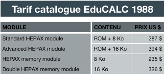 Tarifs modules HEPAX